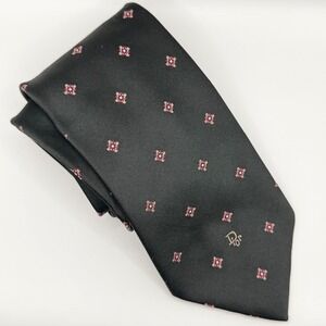Christian Dior Monsieur Silk Tie Black Pink Medallion Geometric Vintage CD Logo